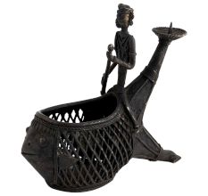 Tribal Fish Candle Stand With Man Jali Work