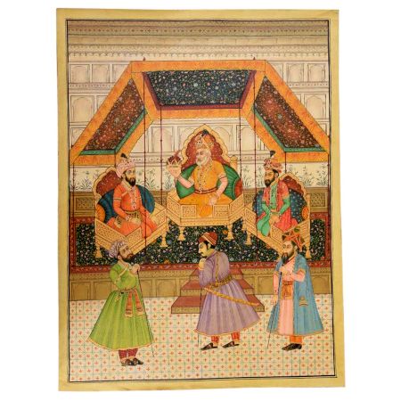 Mughal Painting Of Emperor Akbar Passing the Crown from Jahangir to Shah Jahan