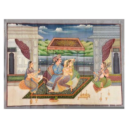 Mughal Canvas Painting Showing Harems Of the Mughal Emperor