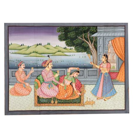 Indian Canvas Mogul Empire Harem Folk Painting