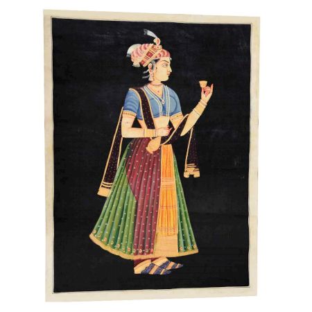 Mughal Canvas Painting Of A Ravishing Princess Holding A Rose