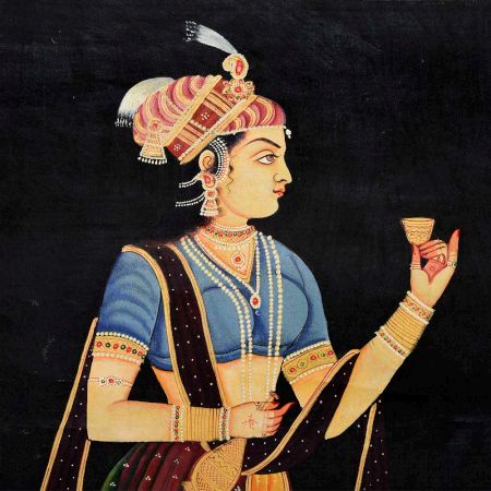 Mughal Canvas Painting Of A Ravishing Princess Holding A Rose