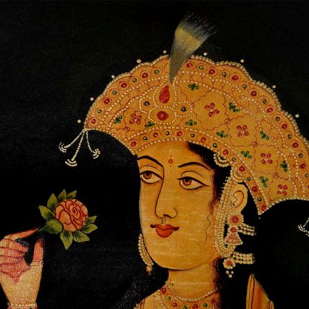 Canvas Painting Or Sketch Of Mughal Princess Smelling A Rose