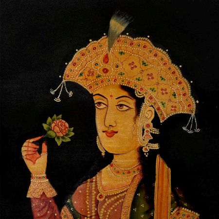 Canvas Painting Or Sketch Of Mughal Princess Smelling A Rose
