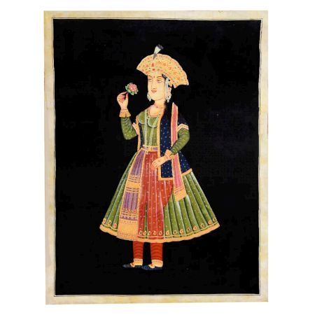 Canvas Mughal Painting Of Empress Mumtaz Smelling A Flower