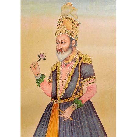Canvas Mughal Portrait of Emperor Shah Jahan Holding A Flower
