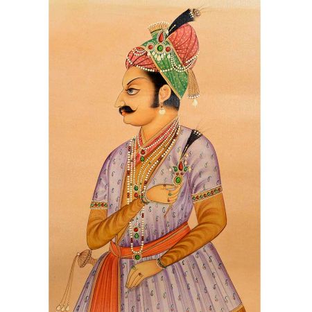 Canvas Painting Of Emperor Jahangir Standing With Sword