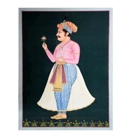 Handmade Indian Royalty Portrait Painting of Emperor Shah Jahan