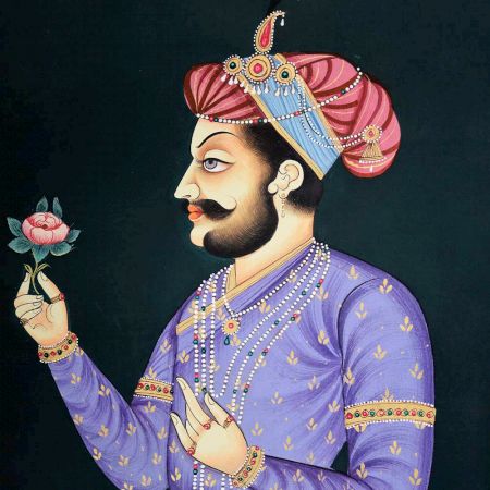Canvas Handmade Mughal Painting Of Emperor Jahangir On Black Background