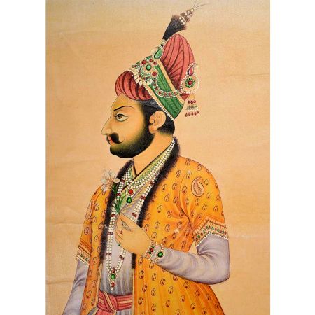 Indian Canvas Painting Of Mughal Emperor Jahangir