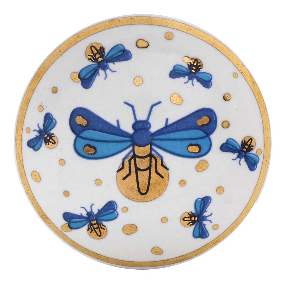 Blue Golden Firefly glowworm Pattern Flat Ceramic Dresser Knob