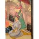 Mughal Canvas Painting Of Munhall Emperor With  His Consorts