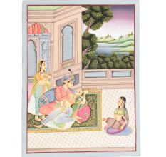 Handmade Canvas Mughal Painting Emperor Dynasty Love Scene