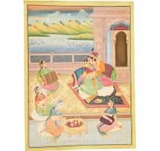 Handmade Canvas Painting  Showing Mughal Harem Romance Of Emperor And Queen