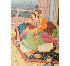 Handmade Canvas Painting  Showing Mughal Harem Romance Of Emperor And Queen