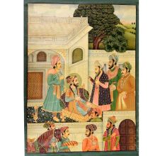 Handmade Canvas Painting Of Mughal Harem Love Scene