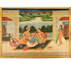 Handmade Mughal Canvas Painting Of Mujra To Entertain the King