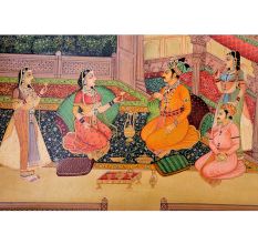 Handmade Mughal Canvas Painting Romantic Harem Watercolor Art