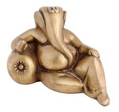 Handmade Golden Brass Relaxing Ganesha Statue