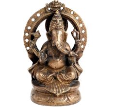 Handmade Antique Gold Brass Ganapati Statue With Arch