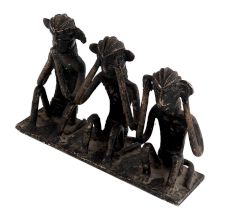 Handmade Black Brass Three Wise Monkey Figurine