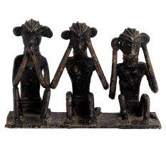 Handmade Black Brass Three Wise Monkey Figurine