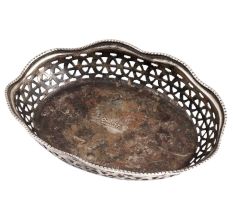 Hand Carved Blackened Silver Brass Oval Dish