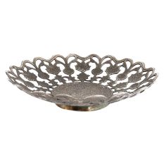 Hand Crafted Blackened Silver Brass Serving Bowl Cutwork Pattern
