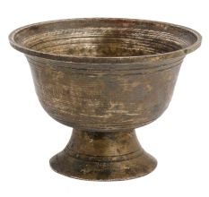 Handmade Brown Patinated Brass Serving Bowl On Stand