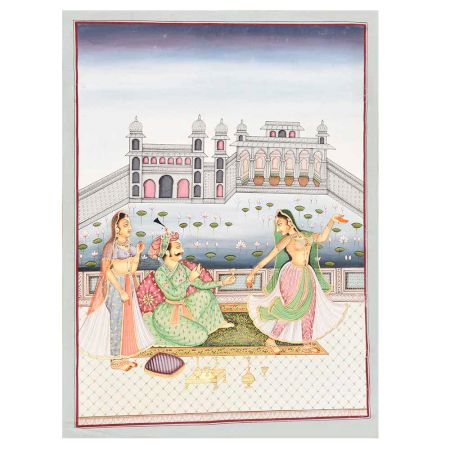 Handmade Moghul Empire Harem Dance And Wine Scene Painting