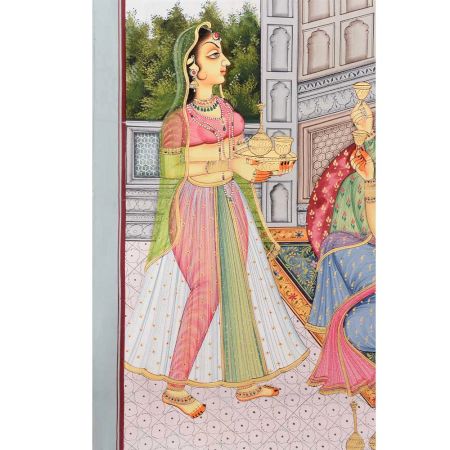 Handmade Canvas Mughal Painting Of the Emperor With His Queen Enjoying Love