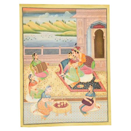 Handmade Canvas Painting  Showing Mughal Harem Romance Of Emperor And Queen