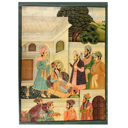 Handmade Canvas Painting Of Mughal Harem Love Scene