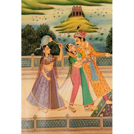 Handpainted Art Hand painted Art Canvas Mughal Painting Of King And Queen Enjoying Wine Canvas Mughal Painting Of King And Queen Enjoying Wine