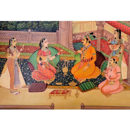 Handmade Mughal Canvas Painting Romantic Harem Watercolour Art