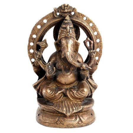Handmade Antique Gold Brass Ganapati Statue With Arch