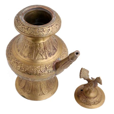 Handmade Antique Brass Indo Persian Tea pot With Bird On lid