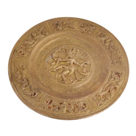 Handmade Brown Brass Natraja Carved Wall Hanging Plate