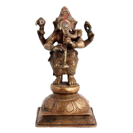 Handcrafted Antique Brass Lord Ganpati Playing Musical Instrument