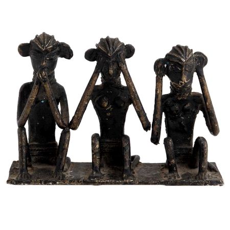 Handmade Black Brass Three Wise Monkey Figurine