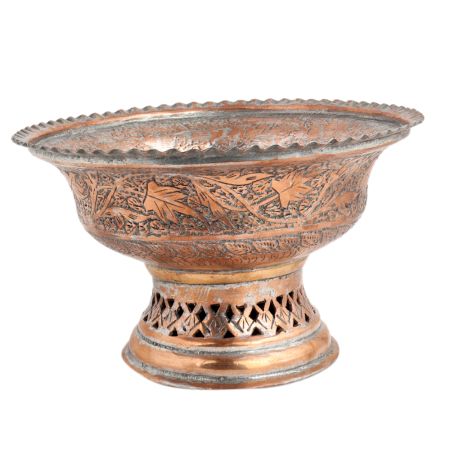 Handmade Orange Copper Leafy Patter Bowl Incense Burner
