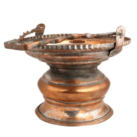 Handmade Orange Copper Flower Bucket With Rope Handle