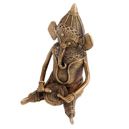 Hand crafted  Brass Ganesha With Dhol Dhokra Art