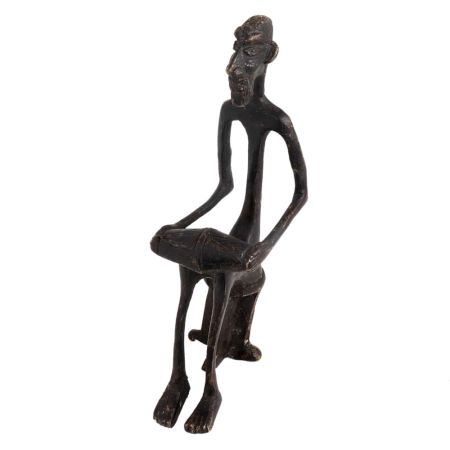 Hand made Black Brass Elongated African Man Sitting Playing Drum