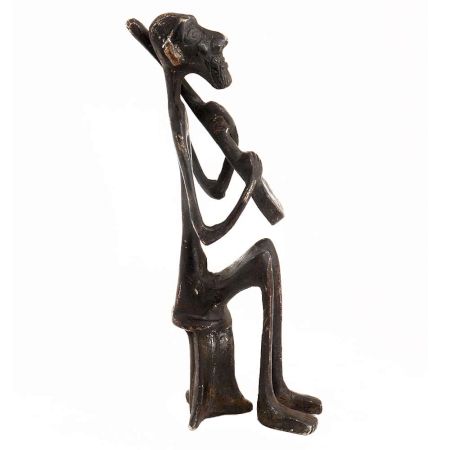 Handcrafted Black Brass African Tribe Musician Elongated Statue