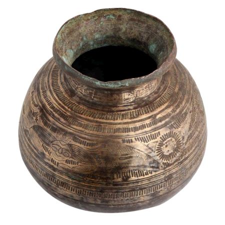 Handmade Black Brass Jal Lota Or Pot Carved With God Images
