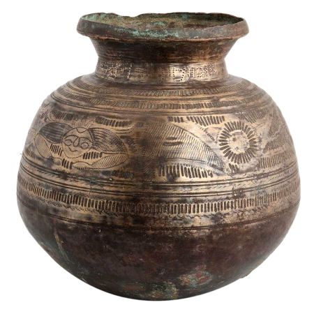 Handmade Black Brass Jal Lota Or Pot Carved With God Images