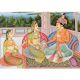 Handmade Canvas Painting of Mughal Emperor With Queens And Wine