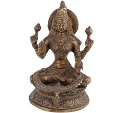 Handmade Brown Gold Brass Hindu Goddess Laxmi Statue