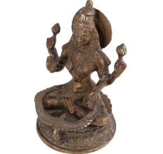 Handmade Brown Gold Brass Hindu Goddess Laxmi Statue